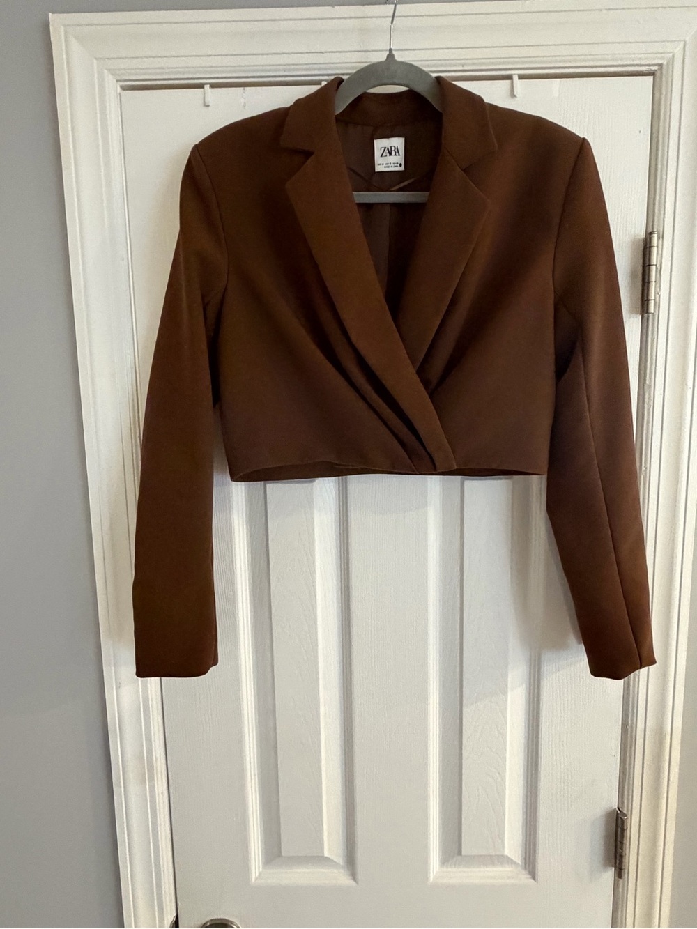 Zara Y2K Chocolate Brown Cropped Wrap Blazer Jacket Size S Minimalist